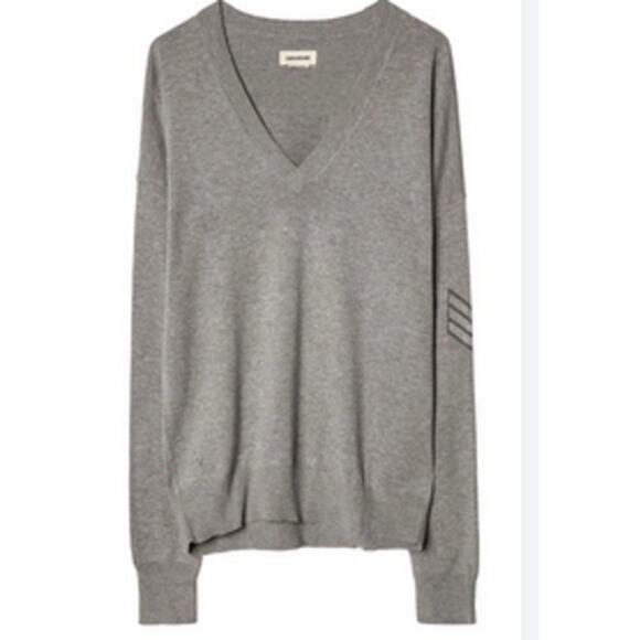 Zadig & Voltaire Happy Army Studded Elbow V Neck Sweater - Picture 1 of 6